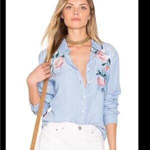 Rails Chandler Floral Embroidered Denim Shirt Size S